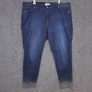 Lane Bryant Jeans Skinny Blue Dark Wash Mid Rise Super Stretch Studded Hem 22